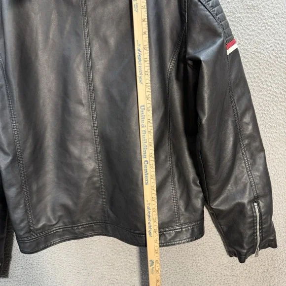 Hard Edge Jacket Adult XL Black Faux Leather Motorcycle Biker Hooded Moto Y2K - Picture 4 of 12